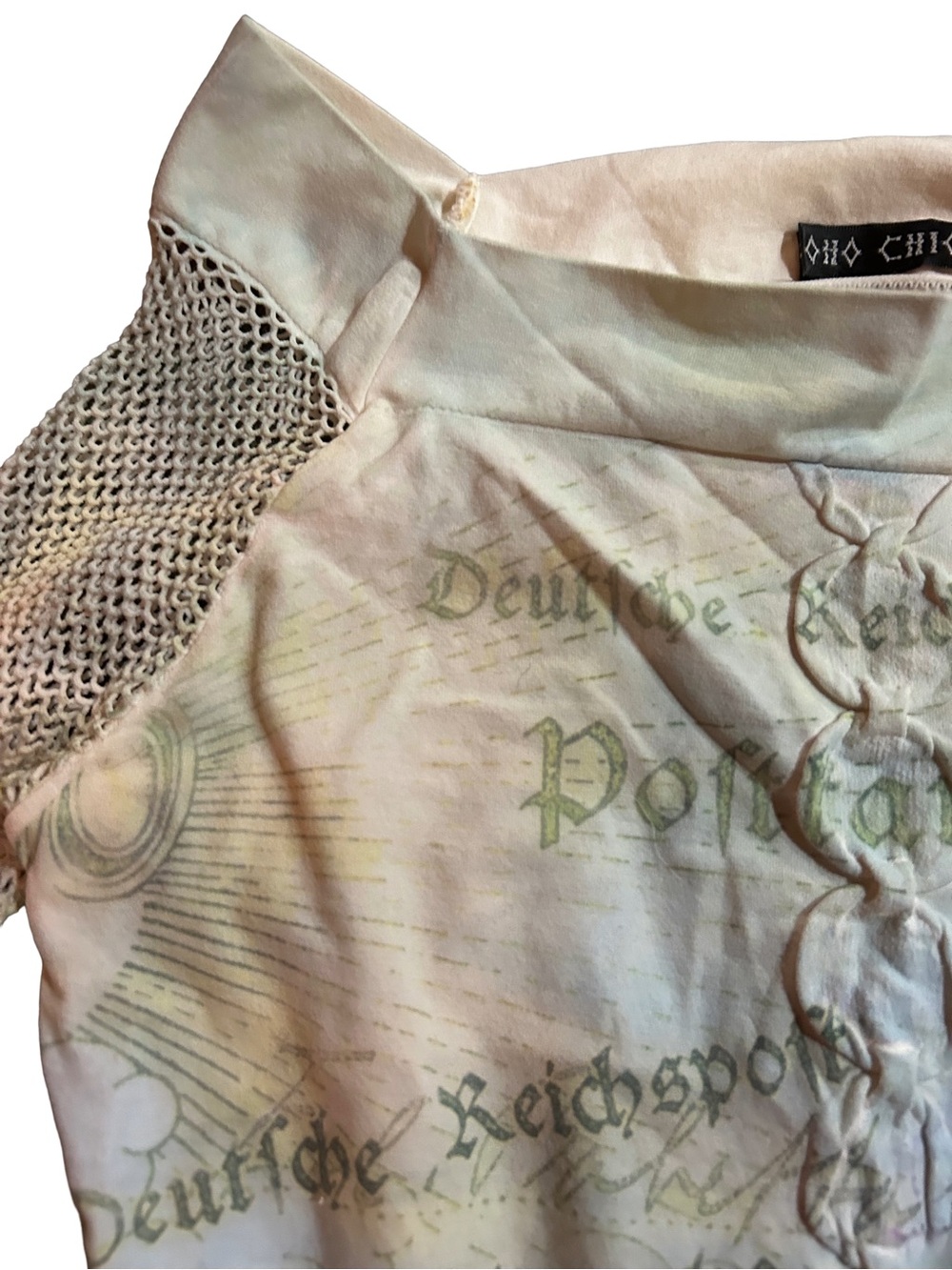 Vintage Y2K Sheer Mesh Graphic Top by Boho Chic Postcard Print Whimsigoth S - Picture 3 of 4
